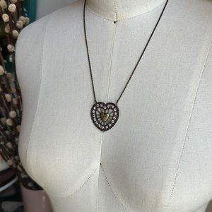 Betsey Johnson heart necklace! 💗 brass-toned with pink stones.
